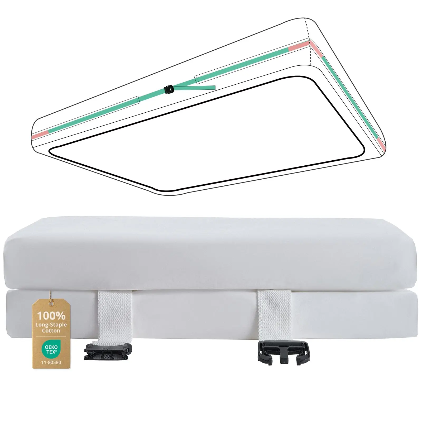 Fitted Sheet Only with Dual Side Lock System, Stayres Tight No More Slipping Off for Mattress, Egyptian Cotton Ultra Soft, Wrinkle Free Extra Deep Pockets Fits 8-14Inch Mattress