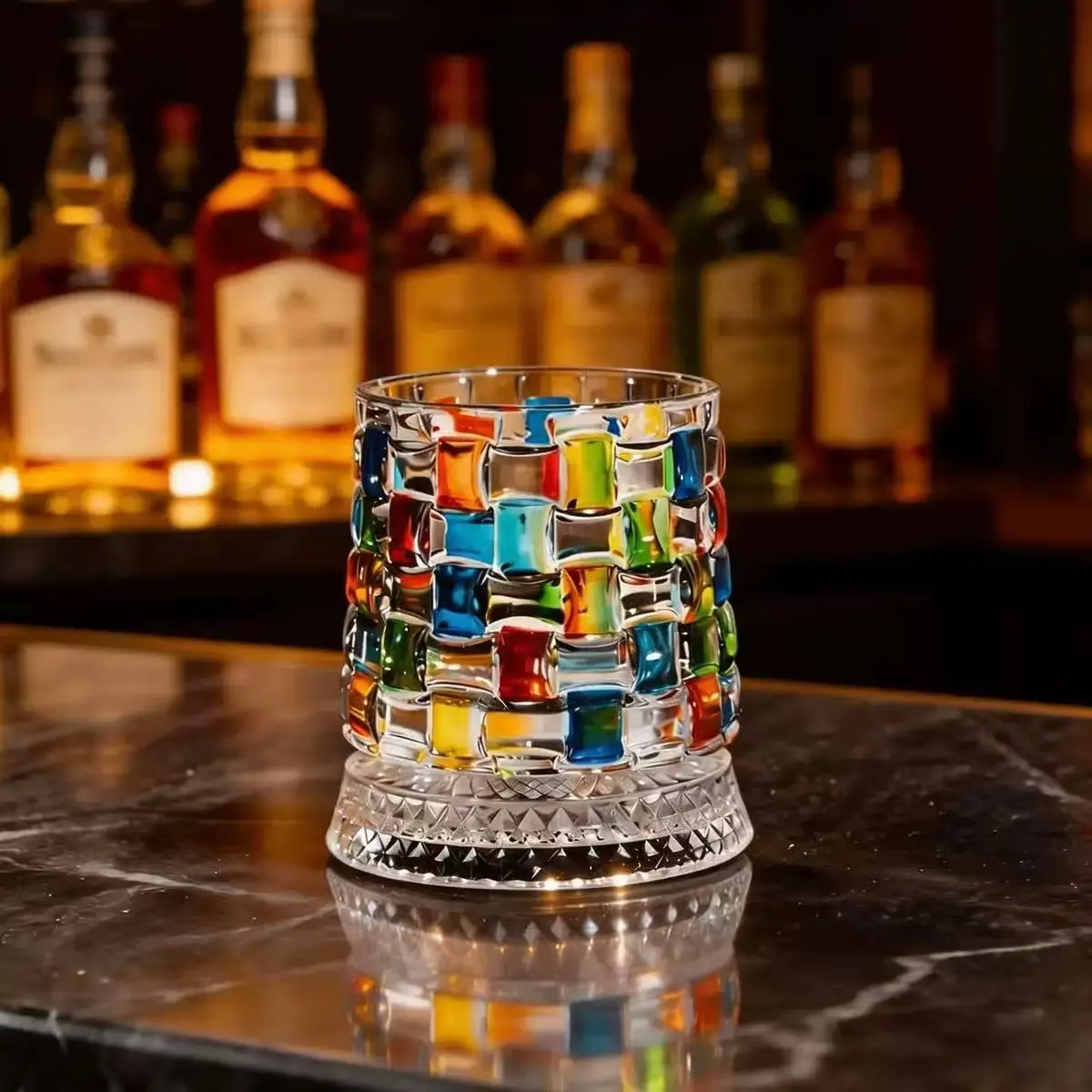Viral Aesthetic Hand-Painted Spinning Glass Cup, Vivid Waterproof Handcraft Pattern 360° Rotating Tumbler, Decorative Stress Relief Cup for Bar Counter Dining Table & Festival Present