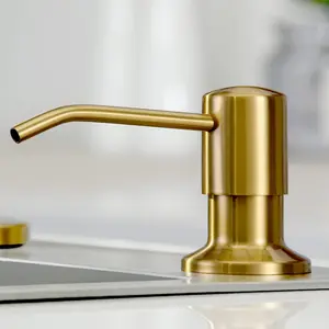 Brushed Gold Built-in Stainless Steel In-counter Soap Dispenser for Kitchen Sink, Refillable from Top