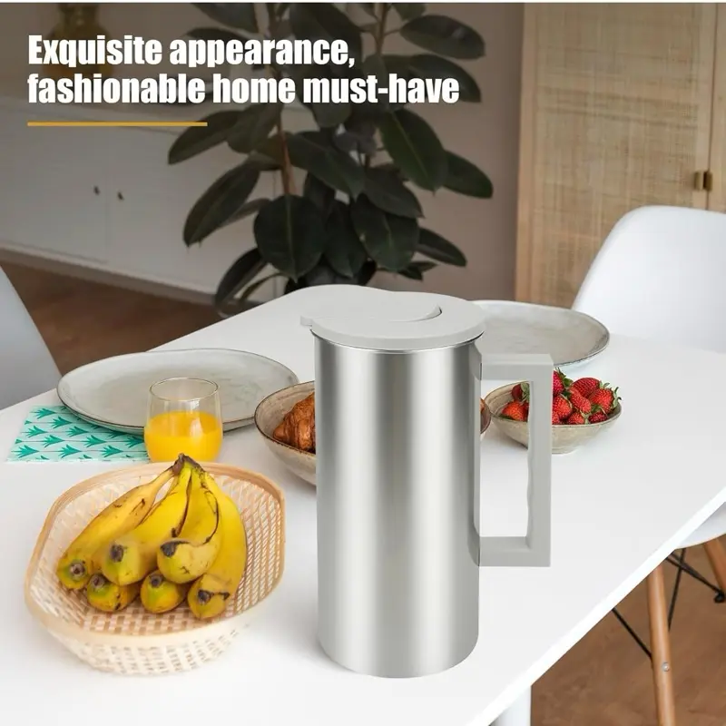 Stainless Steel Water Pitcher with Lid - 1.8L Metal Iced Tea Jug Large Capacity Metal Pitcher for Home Restaurants (Grey