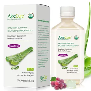 AloeCure USDA Organic Aloe Vera Juice Grape Flavor, Made Within 12 Hours of Harvest - Naturally Support Balanced Stomach Acidity, Digestive & Immune Health - 500ml Bottle