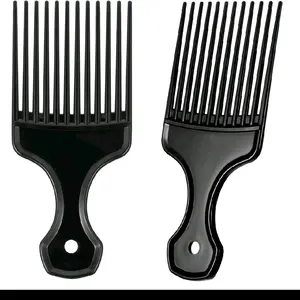 2 Piece Hair Pick Comb Plastic Afro Pick Detangling Lifting Comb Wide Tooth Lift Hair Picks for Women Men(Black)