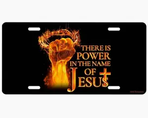 Jesus License Plate, 12" x 6" Aluminum Vanity Tag for US Vehicles, gift, Glow Fire Graphic, Gospel Church Car Plate, Bible Verse Decor