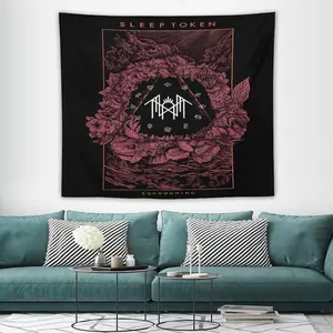Sleep Token Tapestry, Sundowning Album Art Wall Hanging, Progressive Metal Band Merch for Room Decor, Dark Aesthetics Tapestry, Rose Rune Tapestry, Sundowning Ritual Wall Decoration