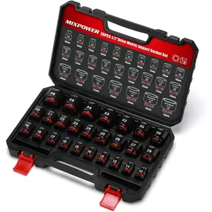 26 Pieces 1/2'' Drive Shallow Set,12 Point,Metric,10-36mm,CR-MO,Axle Nut for Easy Removal
