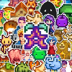 Anime Pixel Characters Pattern Sticker, 50pcs/set Waterproof Self Adhesive DIY Decals, Decorative Sticker for Gift Greeting Card Water Bottle Art Stickers