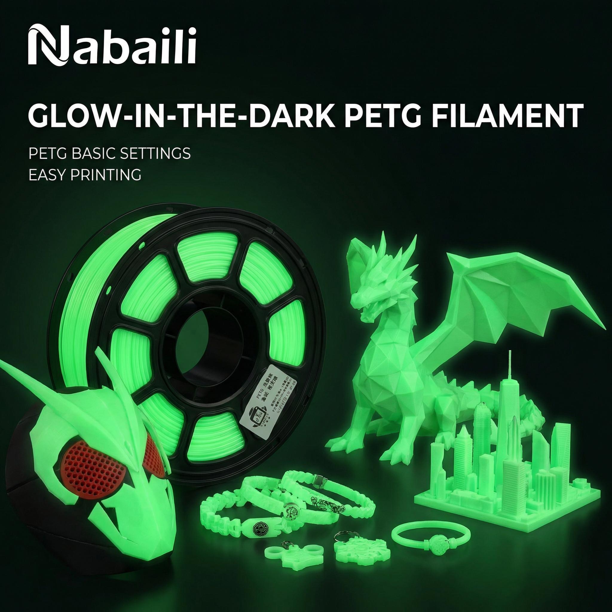 Nabaill 3D Filament PETG Glow-in-the-Dark Green Fast Print - PETG BASIC Settings for 3D Printing Projects