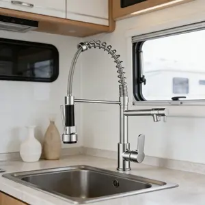 Kitchen Faucet with Pull-Down Spray Head, Stainless Steel Single Handle Cold Hot Dual Control Spring Tap, Ideal for Kitchen RV Camper Laundry Room