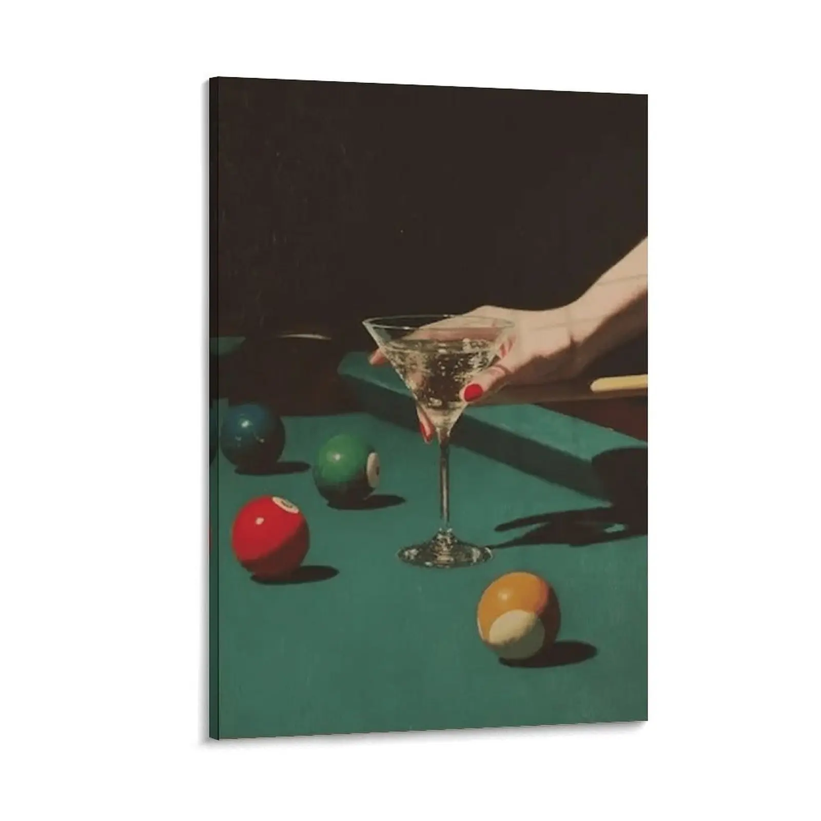 Vintage Dive Bar 8-Ball Martini Pool Poster Art - Retro Billiards Smoking Cocktail Oil Print, Whimsical Unique Room Decor, Plaid Polka Dot Wardrobe Home Supplies for Bedroom Cool Room