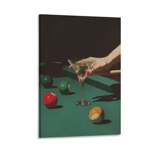 Vintage Dive Bar Martini Pool Poster Art, Retro Billiards Smoking Cocktail Oil Painting Art, Lucky 8 Ball Print,Century Home Bar Kitchen Decor Gift,Trendy Dark Aesthetic Wall Signage for Apartment Man Cave Gaming Room,Father's Day Gift,Class of 2026