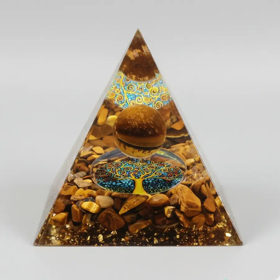 Tiger's Eye Crystal Orgone Pyramid Wealth & Protection Healing Stone 6x6x6 cm Orgone Energy Generator for Home & Office Decor