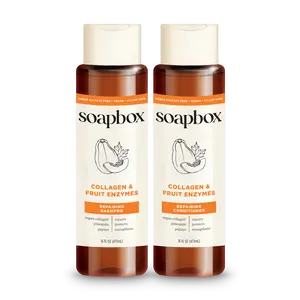 Soapbox Collagen & Fruit Enzymes Repairing Shampoo & Conditioner - Strengthens & Repairs Hair - Vegan, Sulfate-Free, Antioxidant-Packed, Color-Safe
