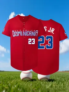 Men's DOMINICANA #23 Stitched Baseball Shirt, Casual Short Sleeve V Neck Baseball Jersey, Breathable Loose Fit Shirt, Sports Top, Ideal for Outdoor Sports, Casual Wear, All Seasons, Stylish Jersey
