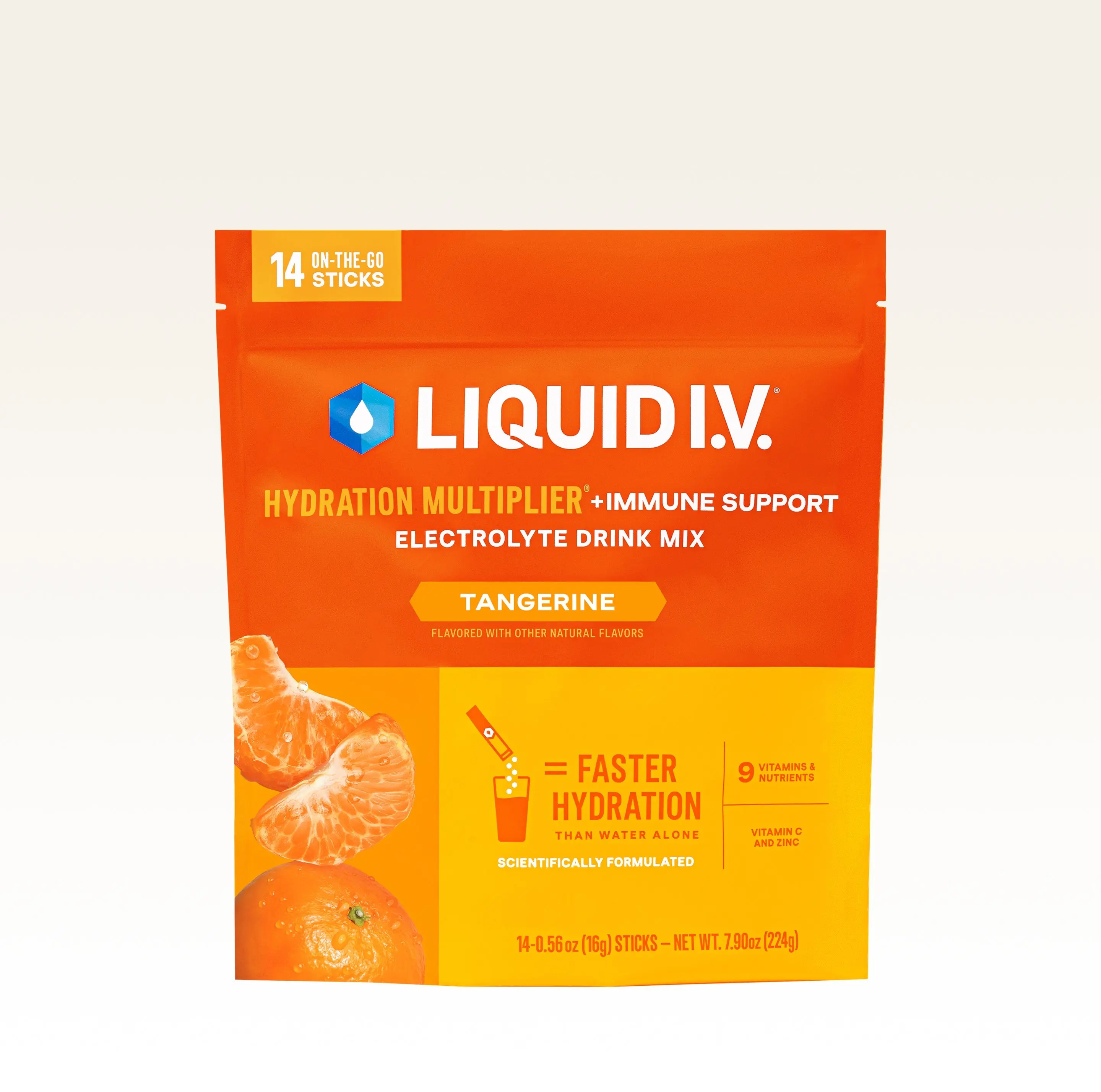 Liquid I.V. Hydration Multiplier +Immune Support - Tangerine - Hydration Powder Packets | Electrolyte Powder Drink Mix | Convenient Single-Serving Sticks | 5x Daily Value of Vitamin C | 1 Pack (14 Servings)