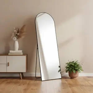 360 Stand 63 in. Black Modern Metal Frame Full-Length Mirror, Elegant Tempered Glass Mirror with Freestanding & Wall Mount Options for Home Decor & Reflection