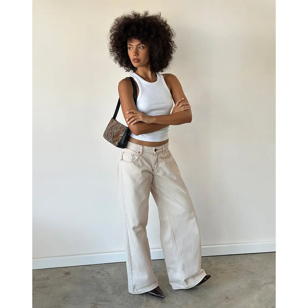 MOTEL Roomy Extra Wide Low Rise Jeans in Off White