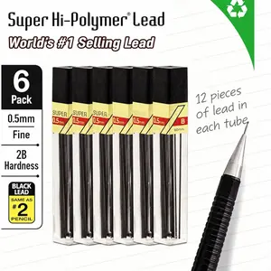 Super Hi-Polymer Lead Refills, 0.5 mm, 2B, 72 Pieces (12 pcs per tube, 6 tubes)