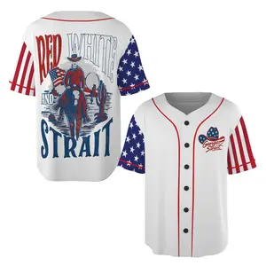 The Red White And Strait Baseball Jersey, Georrge Strait 4th Of July Jersey, Country Music, Tour Merch, Concert Clothing, Unisex Shirt