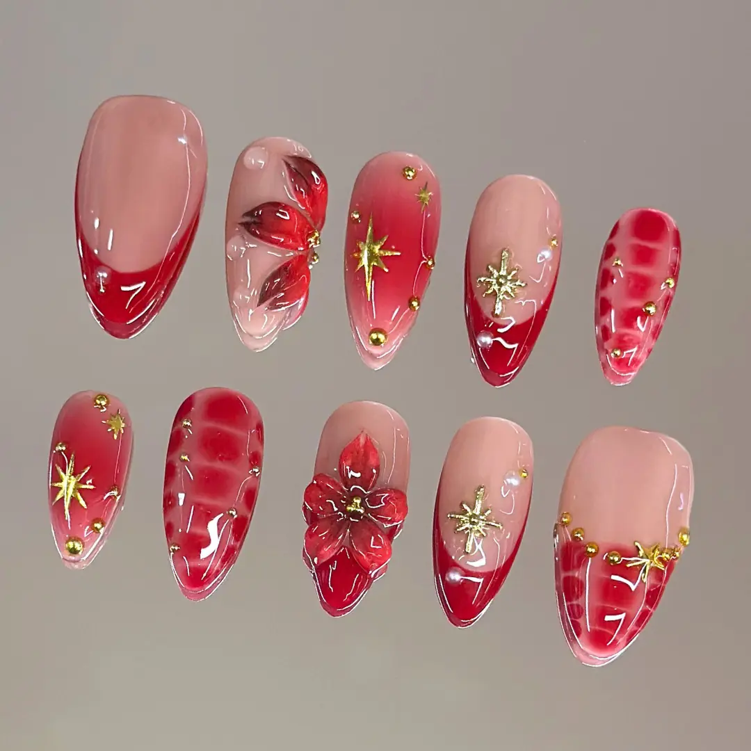 NailVesta CRIMSON CHARM – 100% Handcrafted 3D Press-On Nails | Reusable, Long-Lasting, Salon-Quality black lace nail art nail art