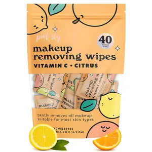 Makeup Remover Wipe for Face - Ultra Soft, Mini Makeup Wipes Individually Wrapped, Travel Makeup Wipe, Gently Cleanse & Remove, 40 Count (VITAMIN C & CITRUS)