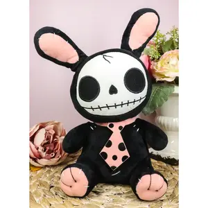 Furry Bones Skeleton Black Tuxedo Bunny With Pink Polka-dot Tie Plush Toy Doll