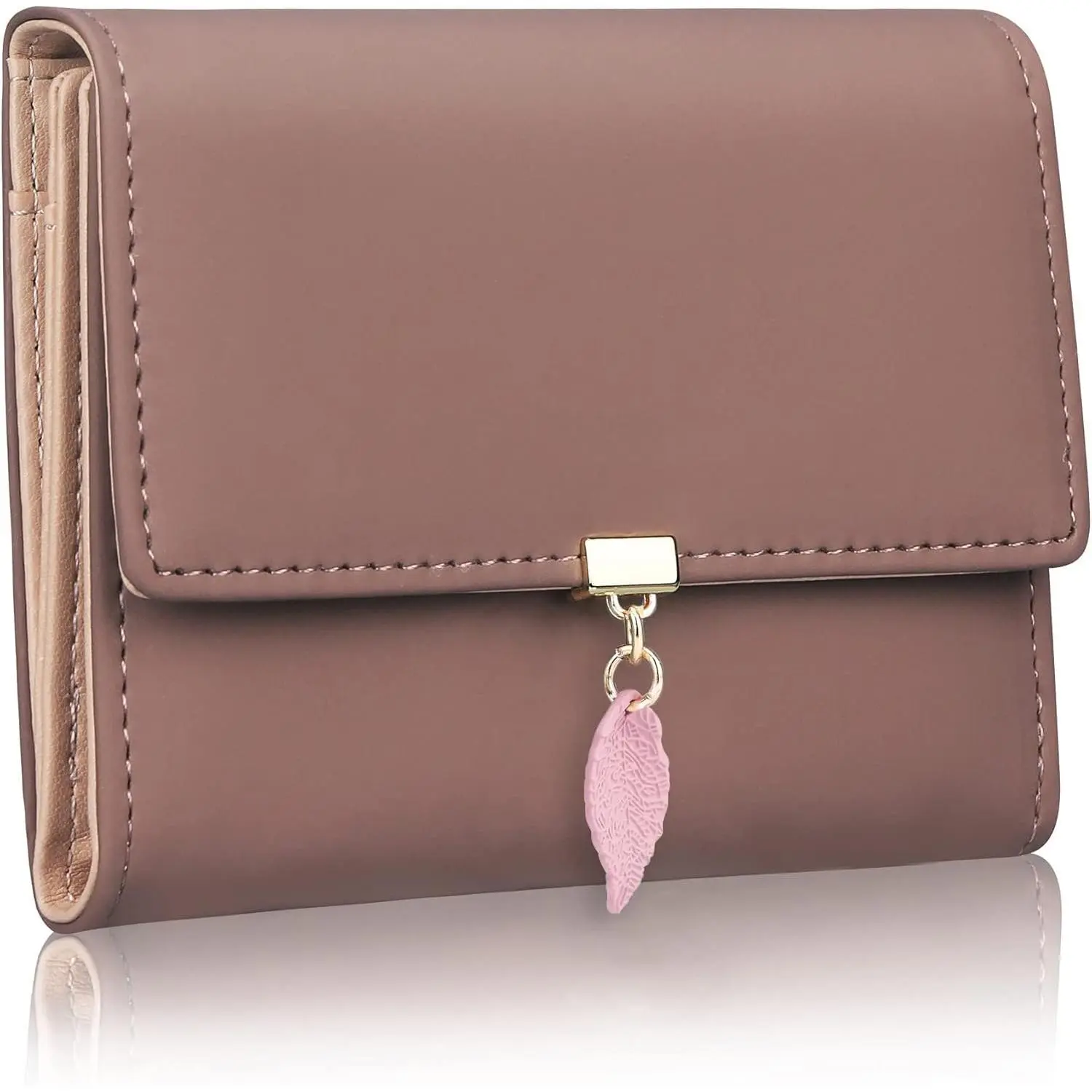 Women's Durable RFID Trifold Wallet - Leaf Card Holder with Zipper Pocket, ID Window (9.9- Grey) - Ideal for Thanksgiving, Mother's Day, Holiday Gifting, Bifold/Trifold Wallet, Manufacturer Warrenty, Modern, Multi-Compartment, Pu Leather, Everyday Carry