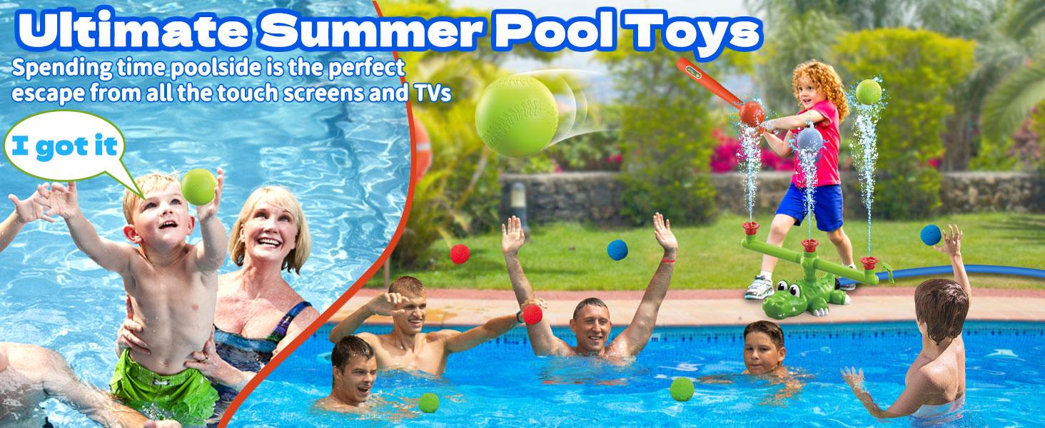 4-in-1 Kids Water Sprinklers T Ball Set & Water Ball Toy, Crocodile Baseball Sprinkler for Backyard Outdoor Summer Toys for Boys Girls Outside Yard Water Game Toys for Kids Toddlers Ages 3-8