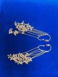 Gold-Tone Multi-Strand Ghungroo Ear Wraps with Meenakari Accents