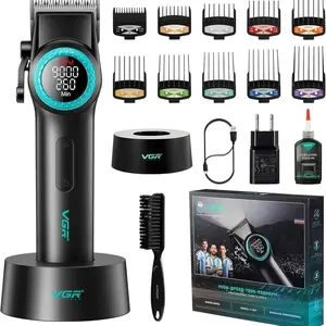 VGR 001 Professional Hair Clippers for Men, Cordless Barber Clippers for Hair Cutting, Carbon Steel Blade Hair Trimmers for Barbers, 9000RPM, LED Display, Black