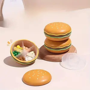 Hamburger Shape Pill Storage Box, Medical Portable 7-Day Medicine Organizer with 6 Daily Compartments, Compact Mini Sealed Storage Container