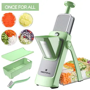 【ONCE FOR ALL】 JS04 Adjustable Mandoline Slicer - Multifunctional Kitchen Fruit & Veggie Cutter, Home Potato Shredder (Green)