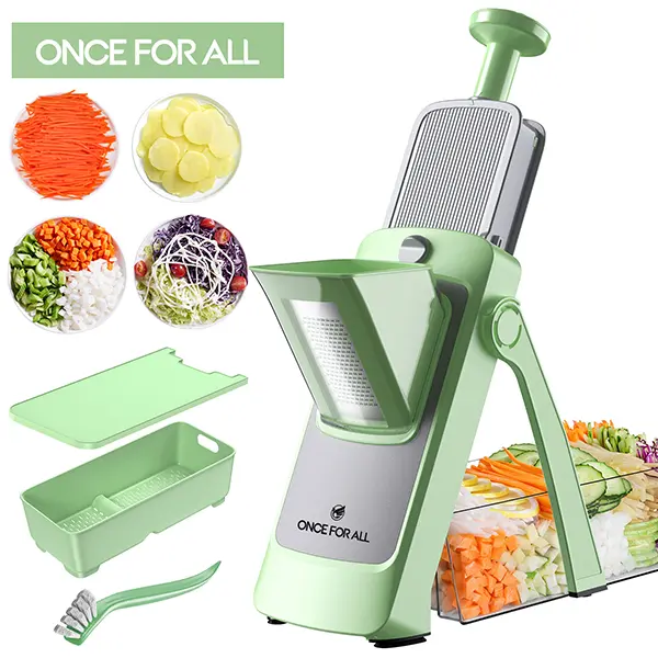 【ONCE FOR ALL】 JS04 Adjustable Mandoline Slicer - Multifunctional Kitchen Fruit & Veggie Cutter, Home Potato Shredder (Green)