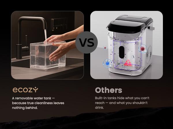 [Upgraded Smart Version] ecozy Nugget Ice Maker Dispenser, Ultra-quiet Smart 2-in-1 Pebble Ice Machine Countertop & Water Dispenser with App Control, Easy Self-Cleaning, Auto Lighting, TDS Monitor, Measured Dispensing, Christmas Gift, Holiday Gift