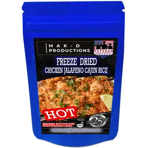 MAK D Productions - Freeze Dried Meal  - Chicken - Rice - Chicken Jalapeno Cajun Rice (HOT) - Gourmet Recipes by a Sullivan University (Louisville, Kentucky) Culinary Chef Graduate - NEVER BLAND TASTING - MADE IN THE USA