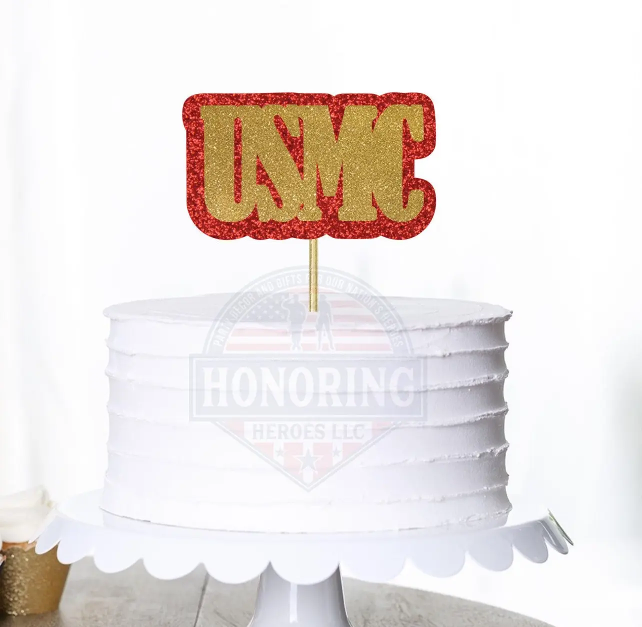 USMC Glitter Cake Topper: Marine Corp Celebration Decor NO SHED!