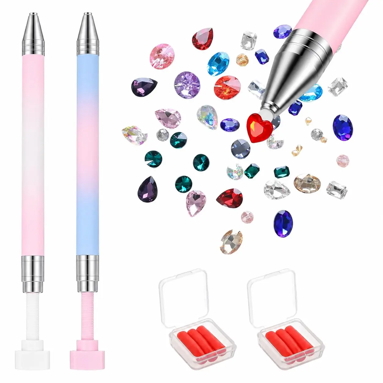 2 PCS Rhinestone Pickup Tool Set for Diamond Painting DIY, Diamond Art Pen with 6PCS Wax Refills, Refillable Wax Pen for Nail Art, Diamond Painting & DIY Craft Projects