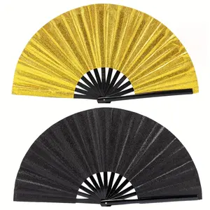 2pcs Folding Fan UV Rave Dollar Fans for Women Foldable 13inch Decoration Dancing Party Wedding Night Club Concert Popping Large flash Golden and Black