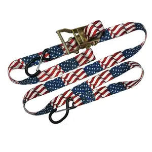 Pair of Old Glory 1.5" American Flag Ratchet Strap Made in USA Ultra-Durable Full-Color U.S. Flag Design for Trailers Trucks Boats ATVs and Road Trips