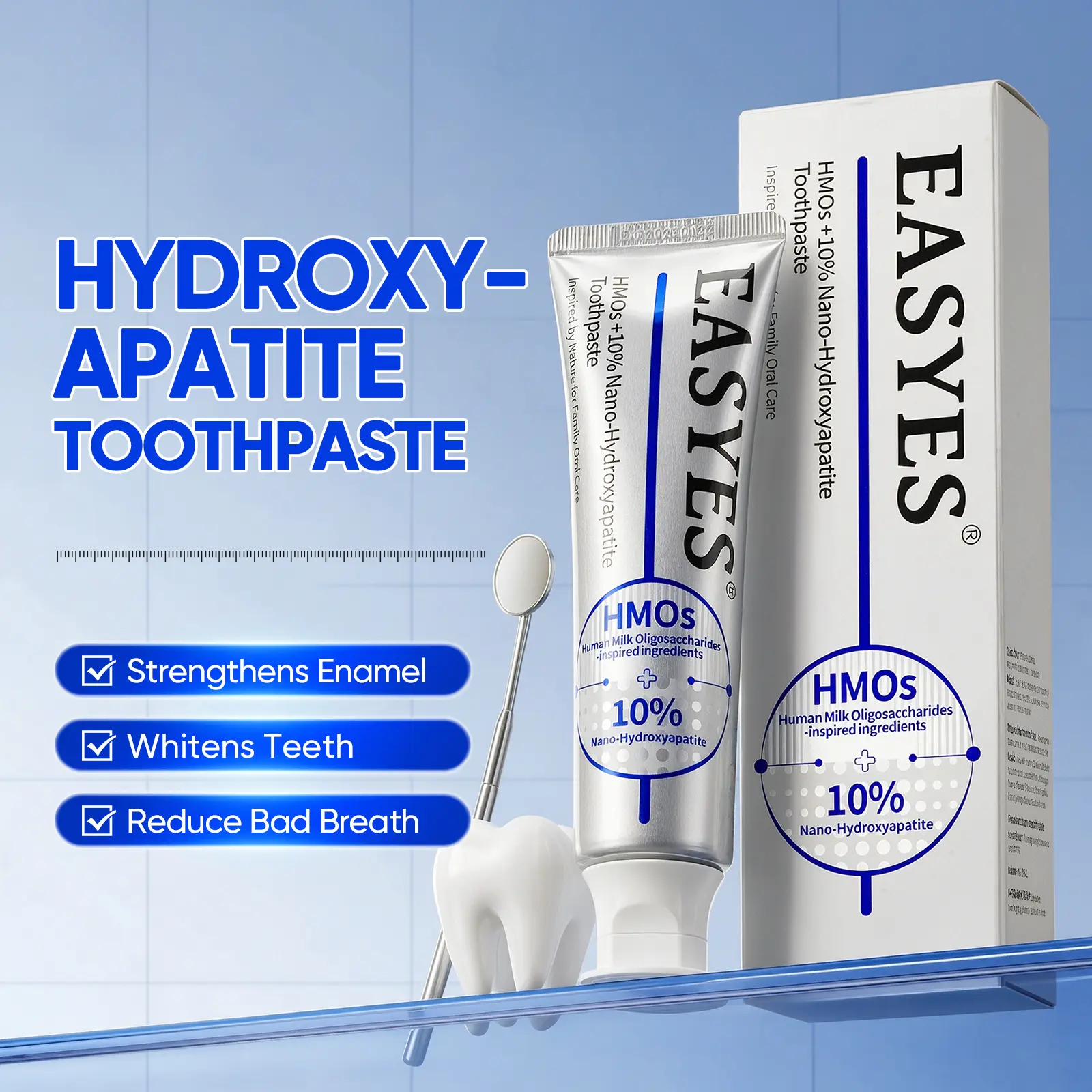 【Easyes】HMOs 10% Nano Hydroxyapatite toothpaste - fluoride free probiotics toothpaste anti-sensitivity enamel strengthening Fight Cavities fresh breath gum care toothpaste Fights Oral Bacteria