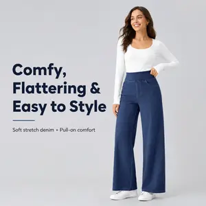 DLOODA Women's High-Waisted Ultra Baggy Jeans - Stretchy Pull-On Basic Trouser, Loose Elastic Waist Denim Bottom, Casual Women's Clothes Medium Blue jeans for women