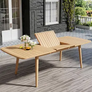 CHAIRUS Extendable Wooden Outdoor Dining Table, Solid Wood Waterproof Patio Table for 6-8 People, Weather-Resistant for Deck, Porch, Backyard, Home Decor outdoorfun