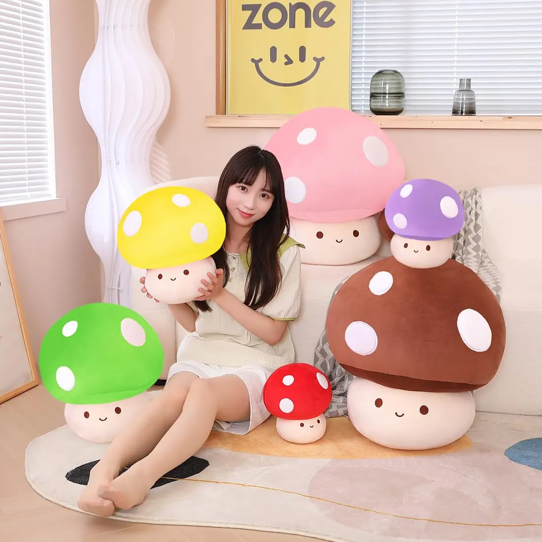 Snowolf Soft Stuffed Mushroom Toy, 9.8"-23.6" Kawaii Plushies with Fluffy Edges, Hugging Pillow, Stuffed Animal Gift for Kids, Home Decor, Kawaii Stuffed Animals, Soft Stuffed Doll