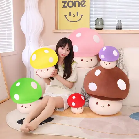 Snowolf Cute Stuffed Animal Plushie - Durable, Soft, Colorful Plush Mushroom Toy (0.55lbs, 9.8in-23.6in) with Fluffy Edges, Oeko-Tex Cover, Down Cotton Pillow, Good Flexibility, Aesthetic Room Plush, Kids' Companion Gift, Home Decor Doll