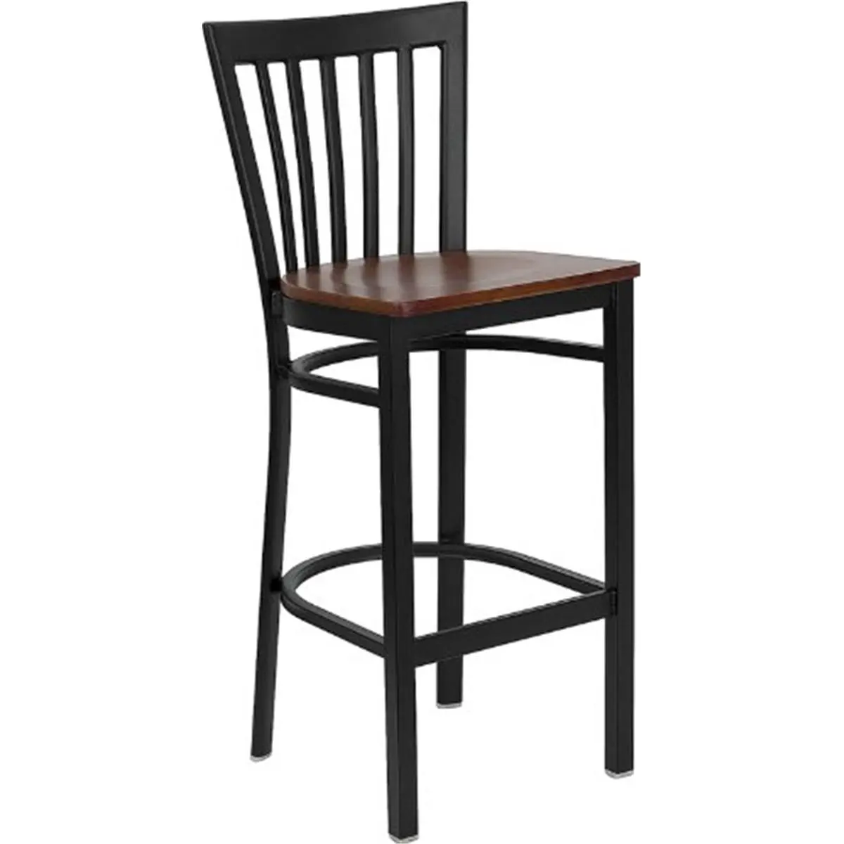 212 MAIN Black School House Back Heavy Duty Metal Bar Stool with Metal Frame, Welded Joints, Cherry Wood Seat, and Footrest