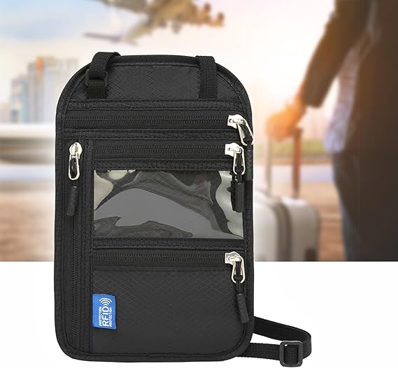 Neck Wallet,RFID Blocking Passport Holder, Easy to Conceal Travel Pouch,Multi-Functional Crossbody Wallet with Adjustable Neck Strap,Durable Nylon Storage Bag for Secure & Convenient Travel