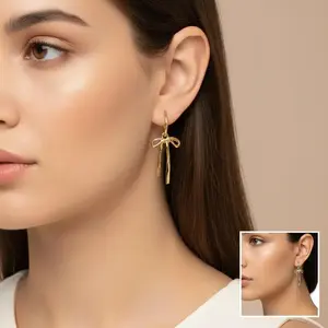 Gold Bow Drop Hoop Earrings - Coquette Aesthetic Dainty Bow Charm Hoops for Women