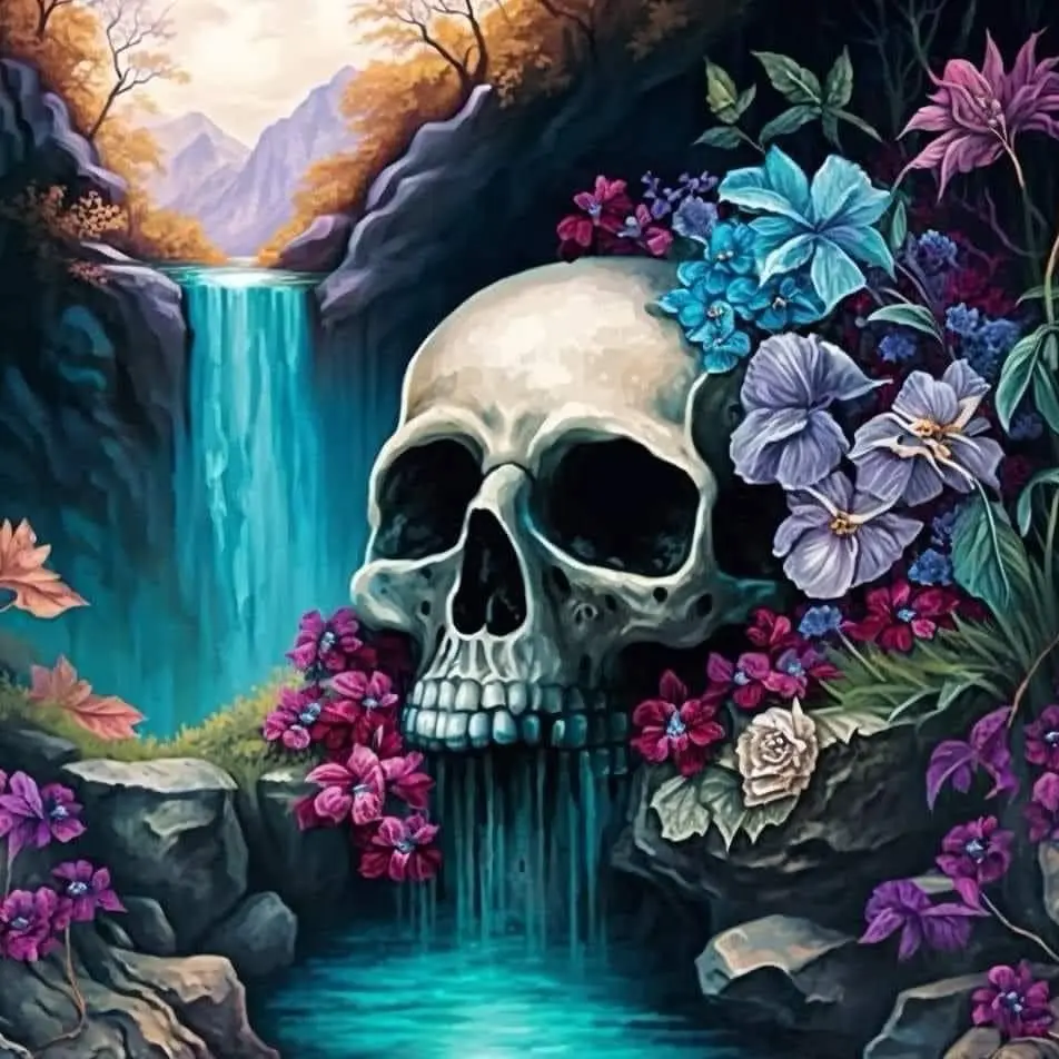 Beautiful Skull Waterfall   themed Portable Reusable Drinkware Bottle with Stainless steel Straw