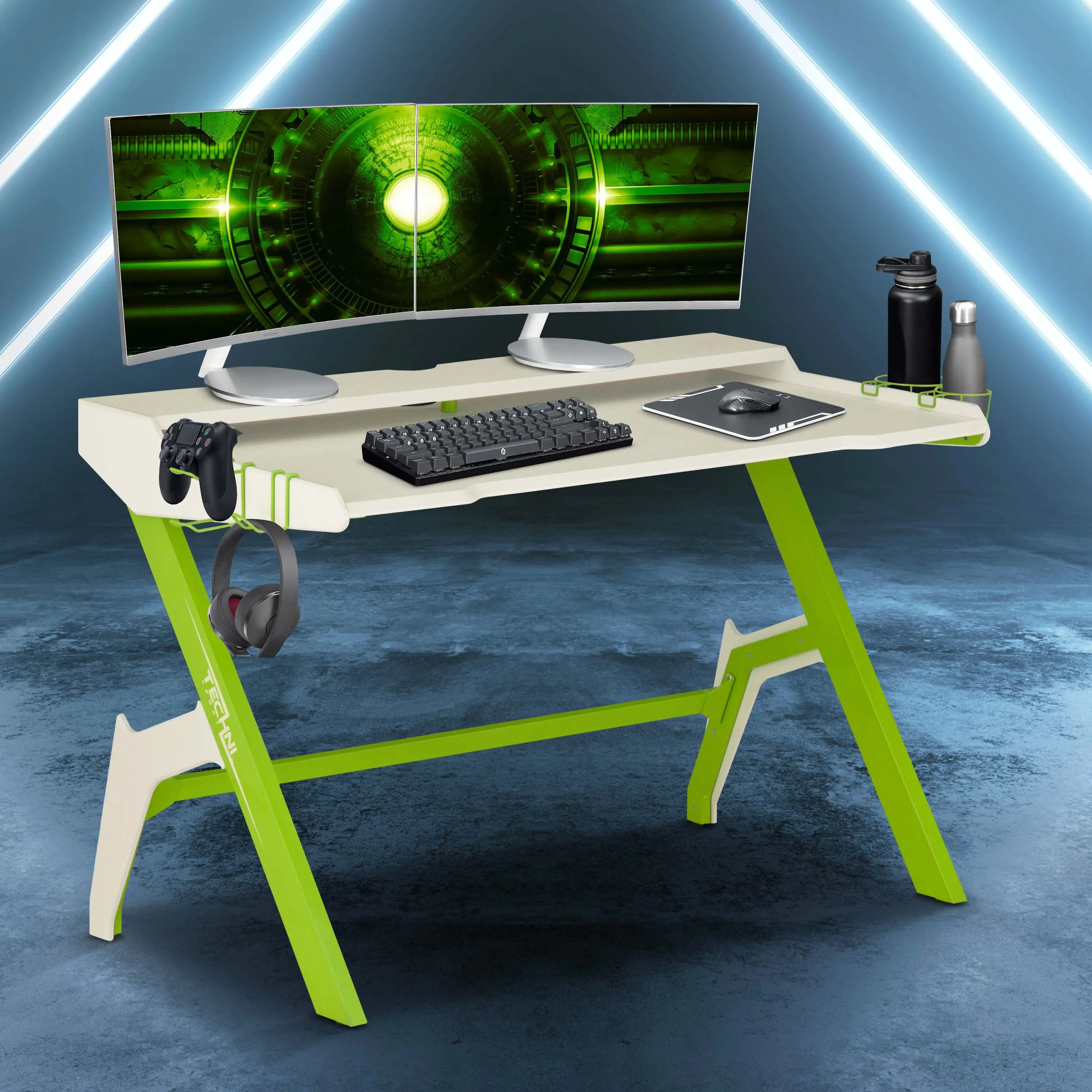 Techni Sport Ergonomic Computer Gaming  Desk Workstation with Cupholder  Headpho