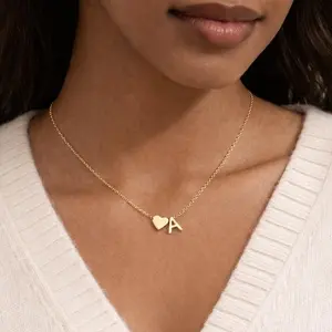 Tiny Heart Initial Necklace Gold A-Z Letter Pendant Dainty Heart Name Necklace Personalized Initial Tag Hypoallergenic 14K Gold Plated Gift for Women Girls Valentines Mothersday Birthday Christmas Presents