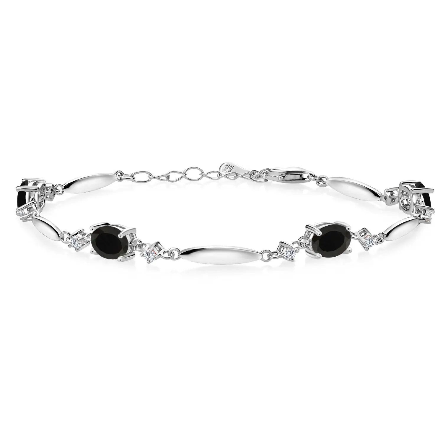 Gem Stone King 925 Sterling Silver Gemstone Birthstone and White Moissanite Tennis Bracelet For Women | Oval 7X5MM and 2MM | 6 Inch + 1 Inch Extender | Fine Jewelry for Her Mom Wife